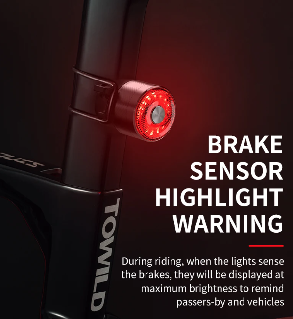 TOWILD TL05 Zadné bezpečnostné svetlo na bicykel s inteligentným automatickým snímaním bŕzd, vodotesné IPX6, s batériou s výdržou 100 hodín