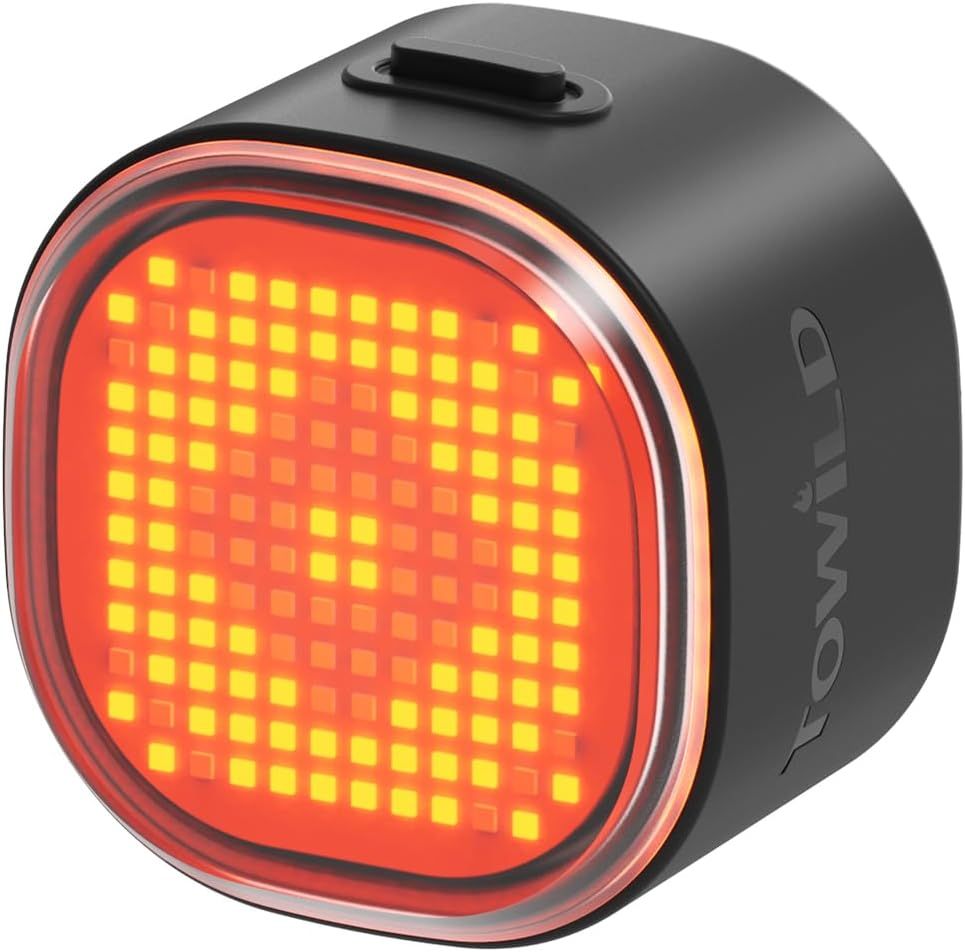 TOWILD TL08 Cyklistické zadné svetlo, Prispôsobiteľné vzory plnofarebné zadné svetlo na bicykel, Snímanie brzdenia, USB-C nabíjateľné cyklistické zadné svetlá