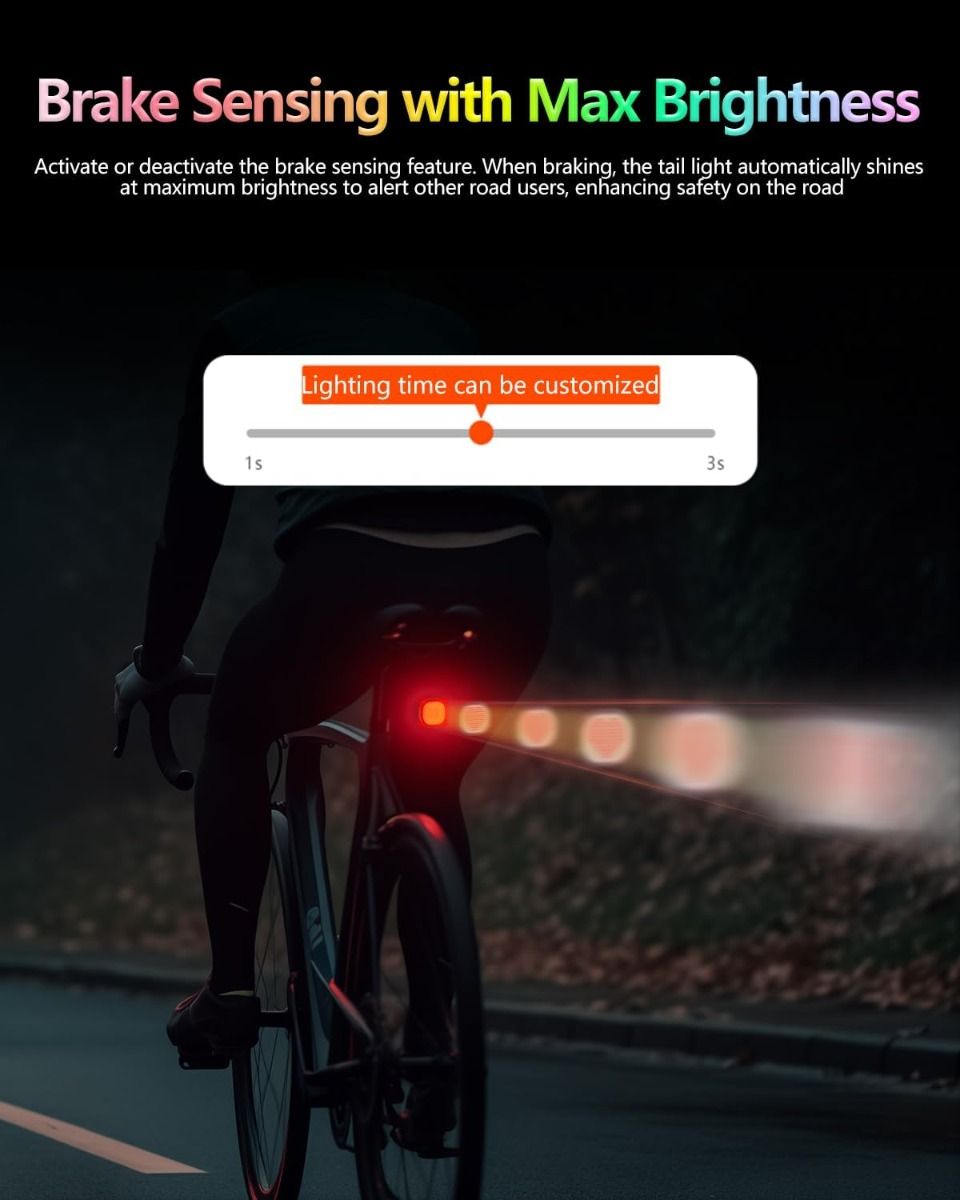 TOWILD TL08 Cyklistické zadné svetlo, Prispôsobiteľné vzory plnofarebné zadné svetlo na bicykel, Snímanie brzdenia, USB-C nabíjateľné cyklistické zadné svetlá