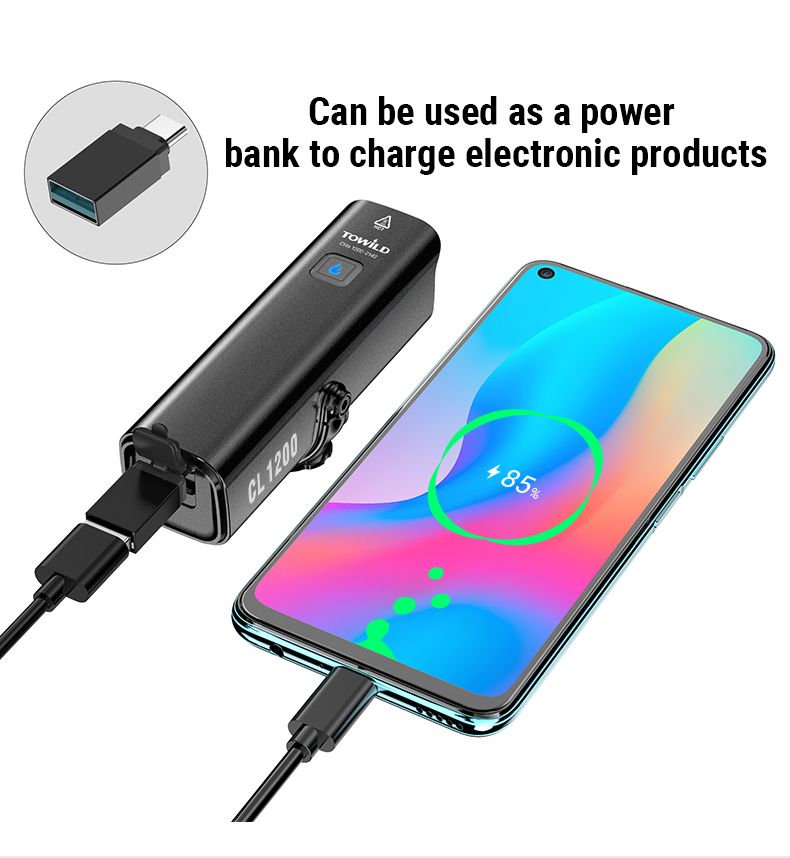 TOWILD CL1200 1200LM USB nabíjateľné predné svetlo na bicykel s bezdrôtovým diaľkovým ovládaním pre bezpečnosť pri nočnej cyklistike