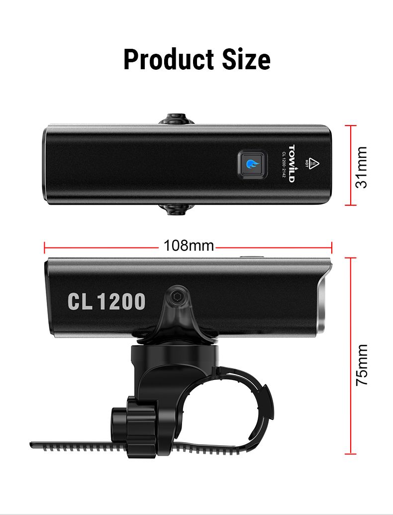 TOWILD CL1200 1200LM USB nabíjateľné predné svetlo na bicykel s bezdrôtovým diaľkovým ovládaním pre bezpečnosť pri nočnej cyklistike