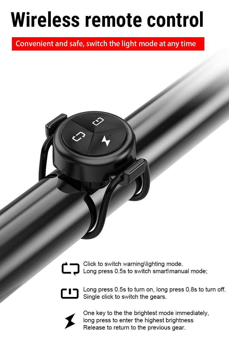 TOWILD CL1200 1200LM USB nabíjateľné predné svetlo na bicykel s bezdrôtovým diaľkovým ovládaním pre bezpečnosť pri nočnej cyklistike