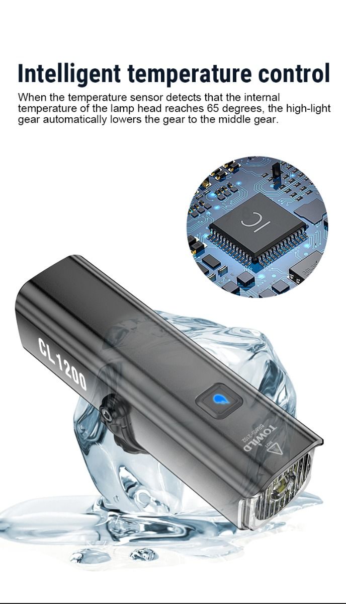 TOWILD CL1200 1200LM USB nabíjateľné predné svetlo na bicykel s bezdrôtovým diaľkovým ovládaním pre bezpečnosť pri nočnej cyklistike
