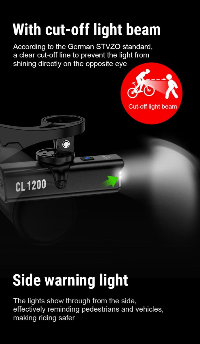TOWILD CL1200 1200LM USB nabíjateľné predné svetlo na bicykel s bezdrôtovým diaľkovým ovládaním pre bezpečnosť pri nočnej cyklistike