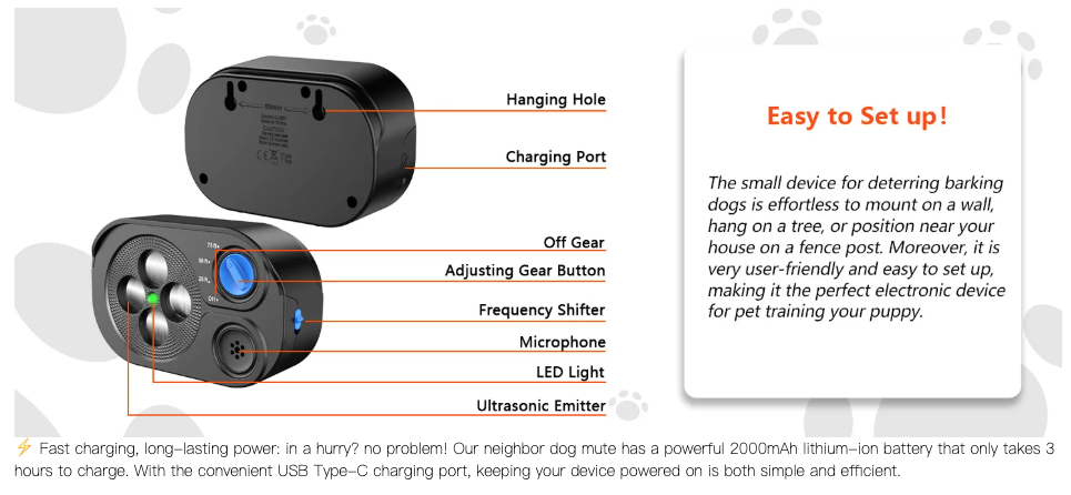Ultrazvukové zariadenie proti štekaniu | Automatické zastavovanie | Výcvik psov | Minimalizácia hluku