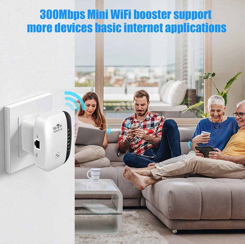 WiFi opakovač, bezdrôtový zosilňovač signálu, rozširovač siete, domáci router cez stenu, spálňa, príjem pohybu