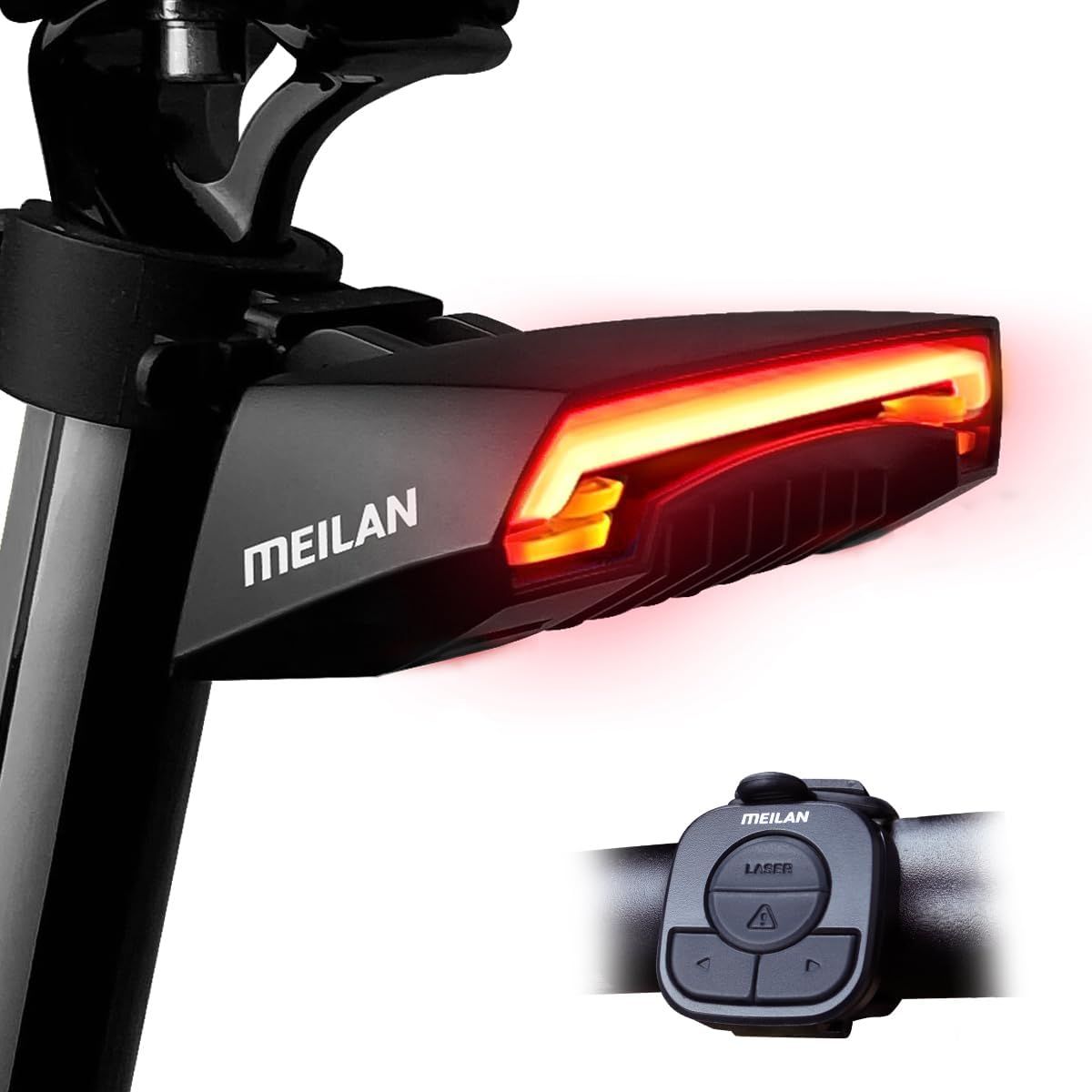 Meilan X5 inteligentné zadné svetlo na bicykel so smerovkami a automatickým brzdovým svetlom, bezdrôtové diaľkové ovládanie, USB nabíjateľné bezpečnostné výstražné cyklistické svetlo