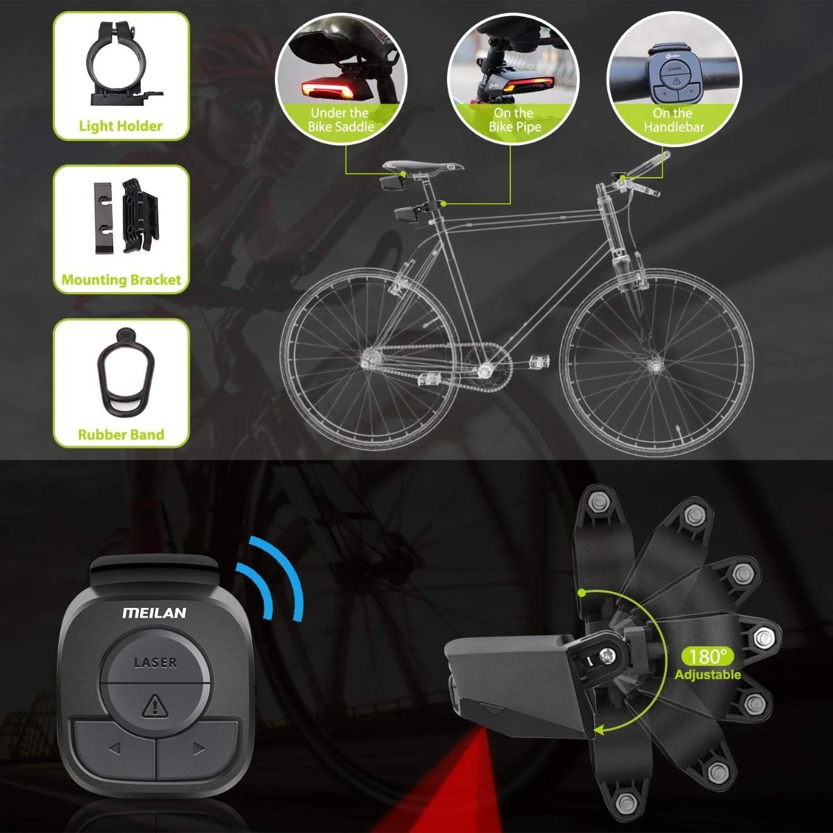 Meilan X5 inteligentné zadné svetlo na bicykel so smerovkami a automatickým brzdovým svetlom, bezdrôtové diaľkové ovládanie, USB nabíjateľné bezpečnostné výstražné cyklistické svetlo