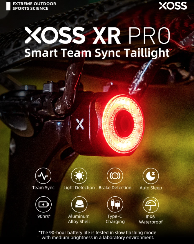 XOSS XR Pro Inteligentné zadné svetlo pre bezpečnosť bicykla s automatickou detekciou brzdenia, USB nabíjanie, vodotesný dizajn