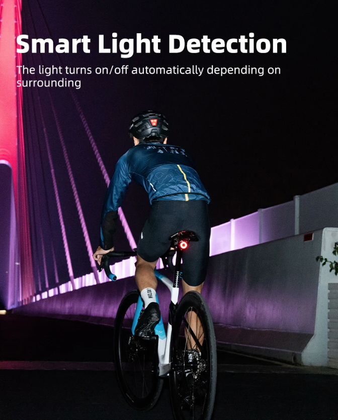 XOSS XR Pro Inteligentné zadné svetlo pre bezpečnosť bicykla s automatickou detekciou brzdenia, USB nabíjanie, vodotesný dizajn