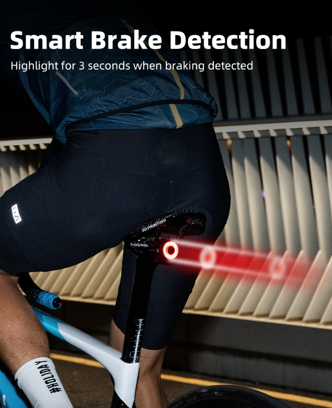 XOSS XR Pro Inteligentné zadné svetlo pre bezpečnosť bicykla s automatickou detekciou brzdenia, USB nabíjanie, vodotesný dizajn