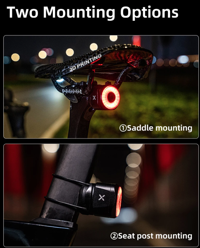 XOSS XR Pro Inteligentné zadné svetlo pre bezpečnosť bicykla s automatickou detekciou brzdenia, USB nabíjanie, vodotesný dizajn