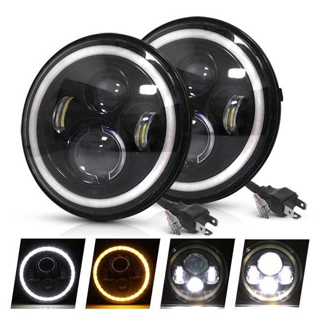 Motocyklové SVETLO 7-palcový LED svetlomet pre Jeep Wrangler Lada Niva 4x4 Jasný žltý biely Angel Eye odolný voči poveternostným vplyvom